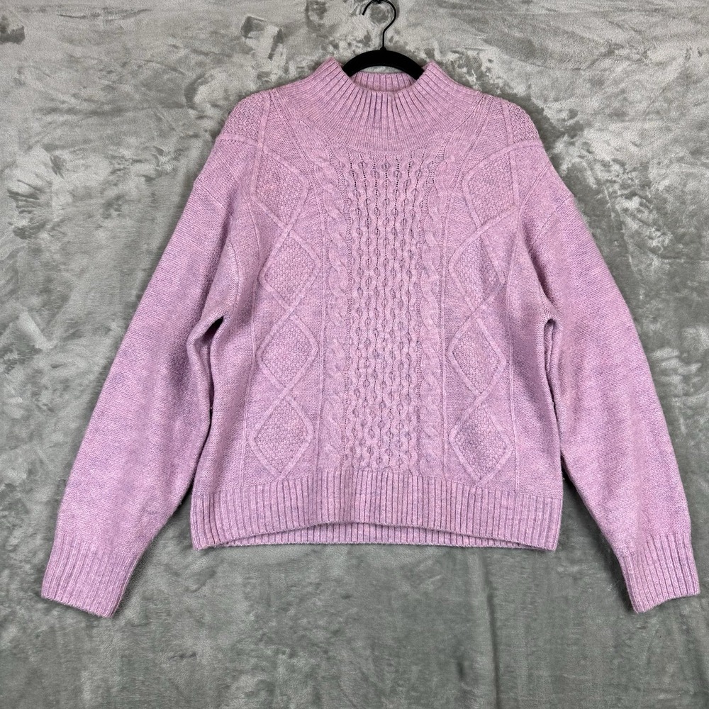Gap Factory Sweater Women's M Lilac Purple Pink Oversized Cable-Knit Mockneck